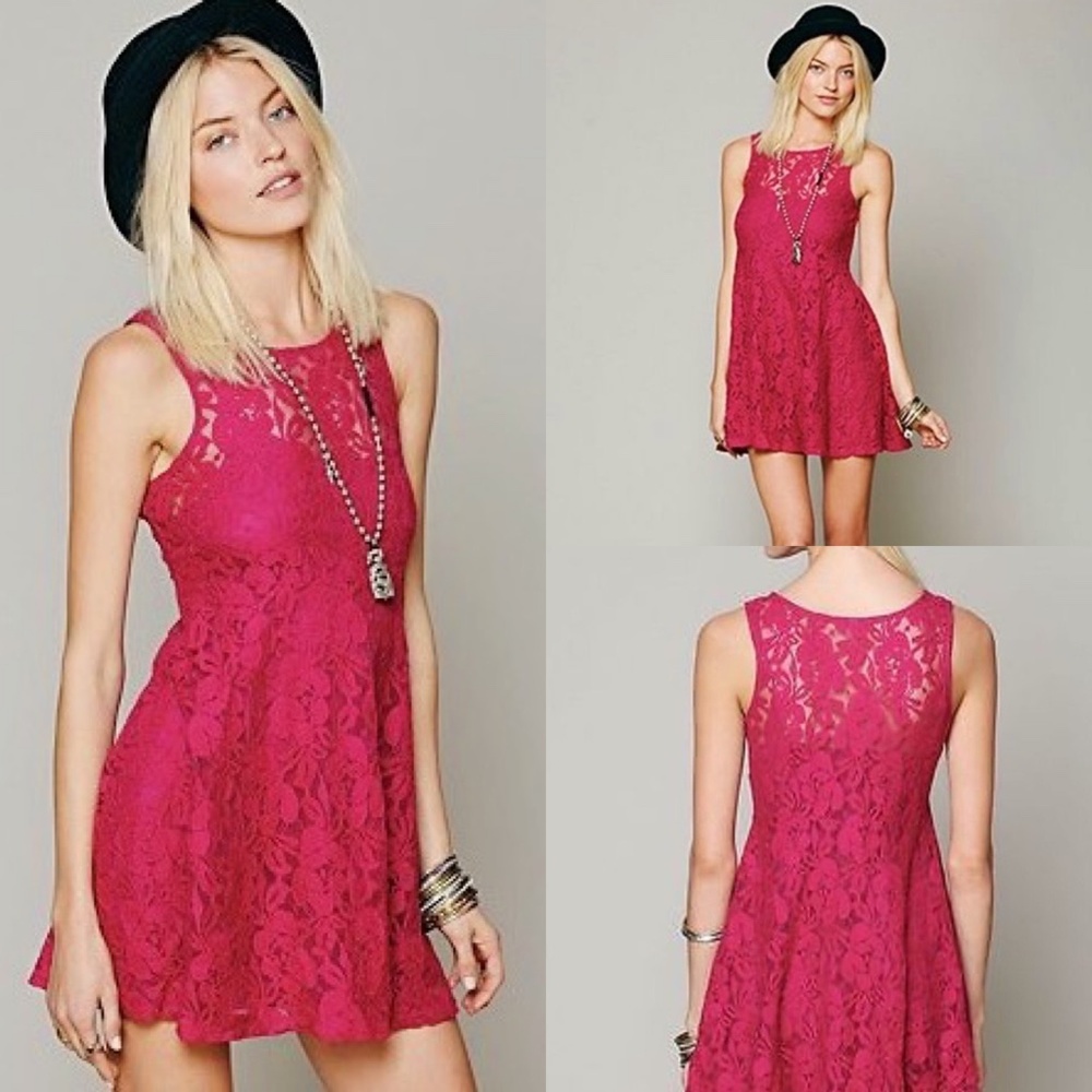 Free People Miles of Lace Pink Dress
